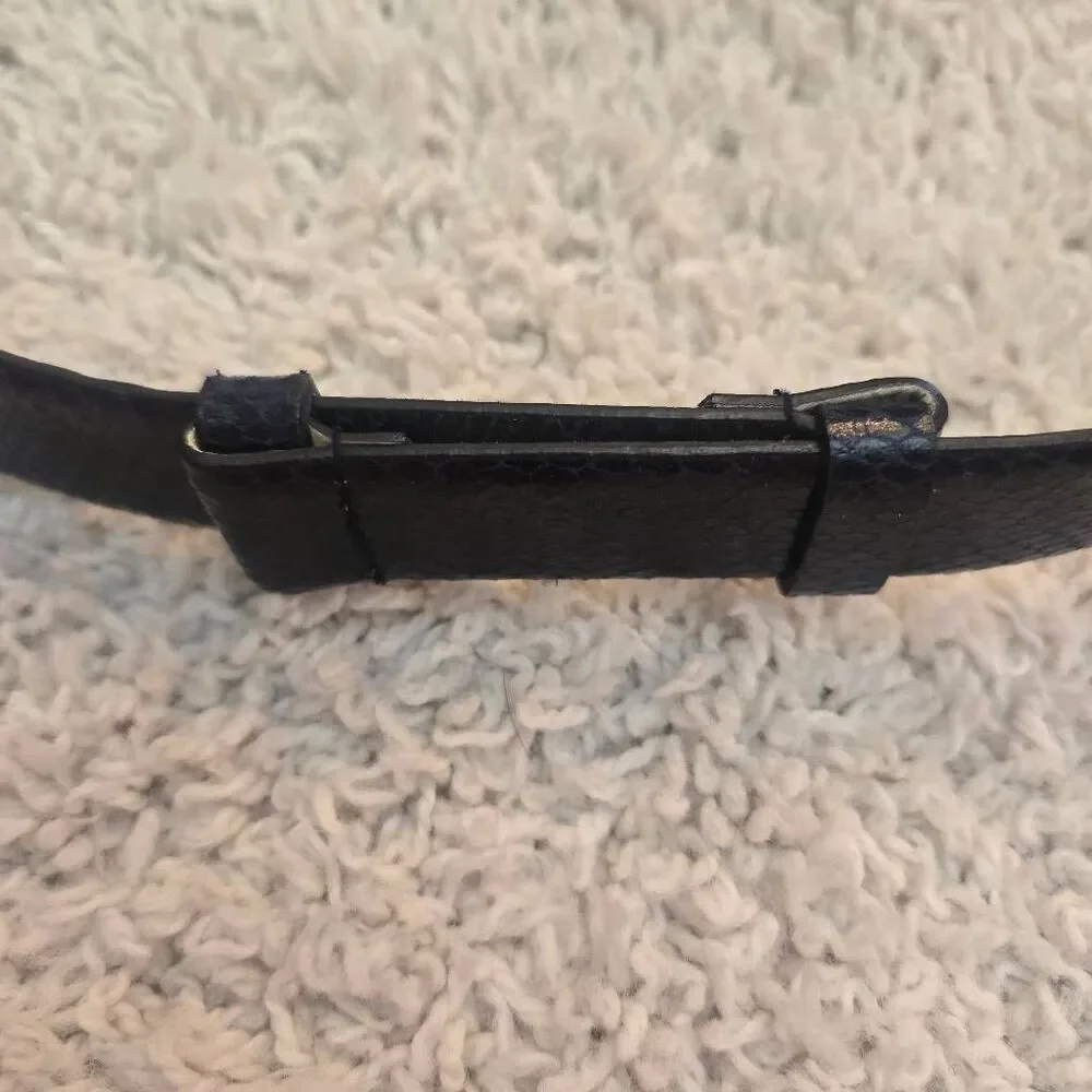 Chico's Faux Navy Snakeskin Belt Slide Adjust Leather Backing S/M